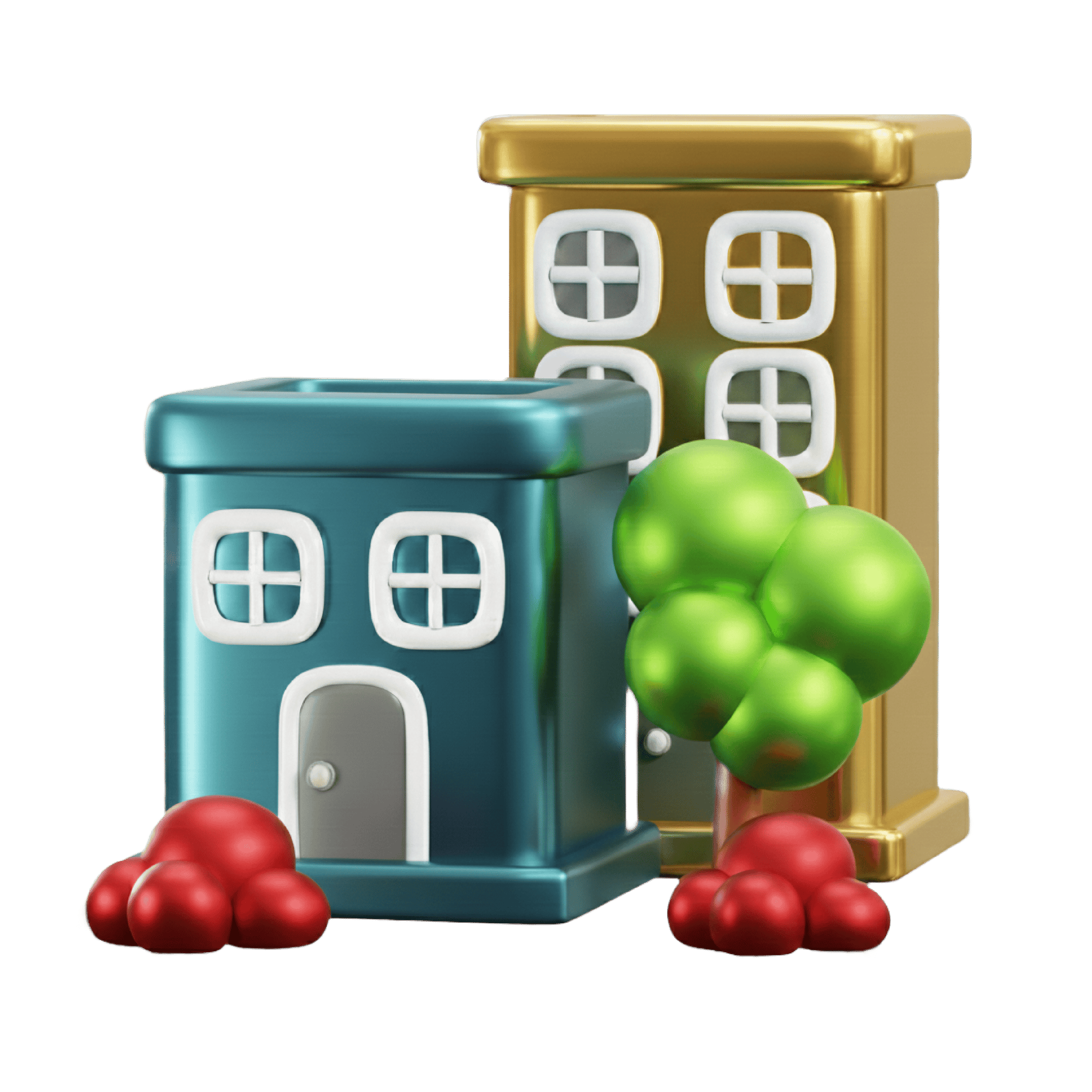 Homes rendered with metallic colors. Deep teal and gold Homes rendered with metallic colors. Deep teal and gold